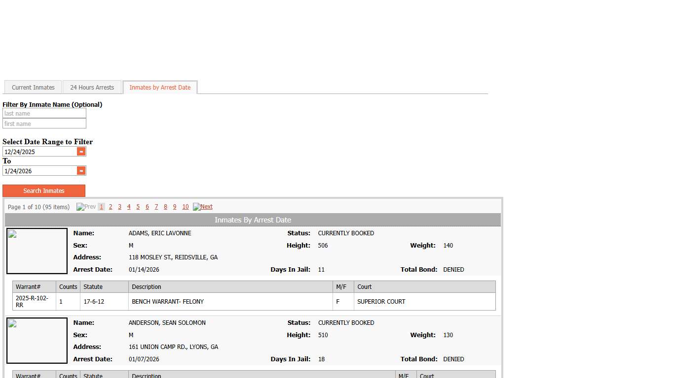 Inmates by Arrest Date